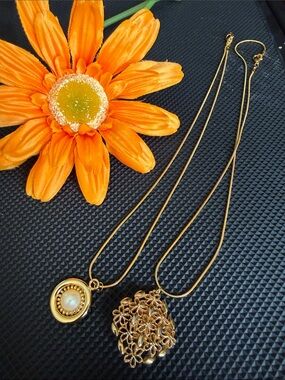 Gold Double Pendant Necklaces - Elegant Gold Layered Chain